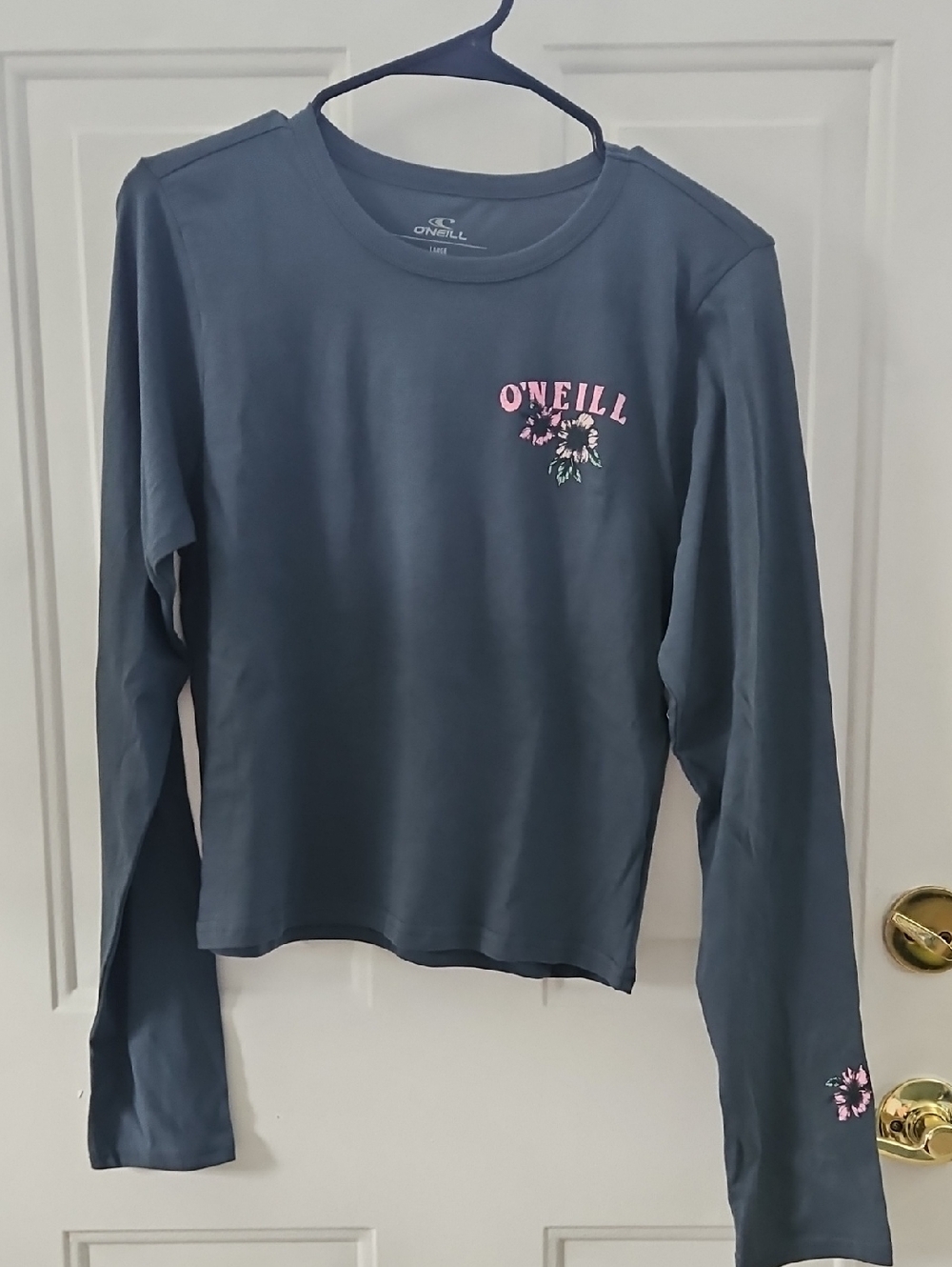 O'Neill Navy Long Sleeve Shirt with Pink Floral Logo